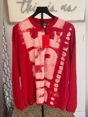 Diesel Red and Cream Logo Crewneck Sweater